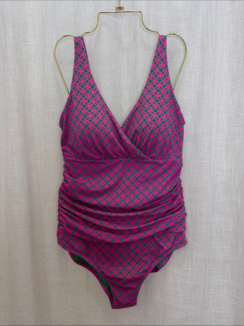 Boden One-Piece Swimsuit in Fuchsia and Green Size 14L